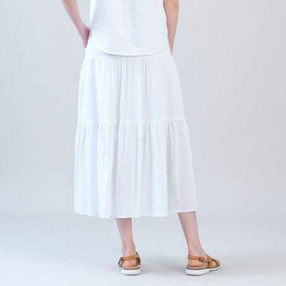Soft Cotton - Double Tiered Maxi Skirt - White - Final Sale | Clara Sunwoo