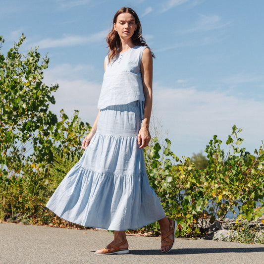 Soft Cotton - Double Tiered Maxi Skirt - Powder Blue - Final Sale | Clara Sunwoo