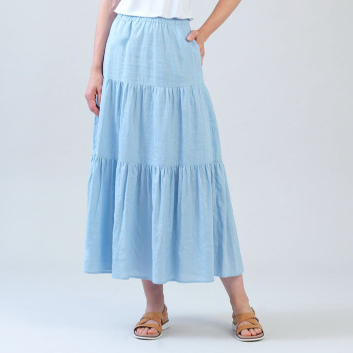 Soft Cotton - Double Tiered Maxi Skirt - Powder Blue - Final Sale | Clara Sunwoo