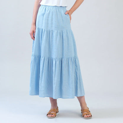 Soft Cotton - Double Tiered Maxi Skirt - Powder Blue - Final Sale | Clara Sunwoo