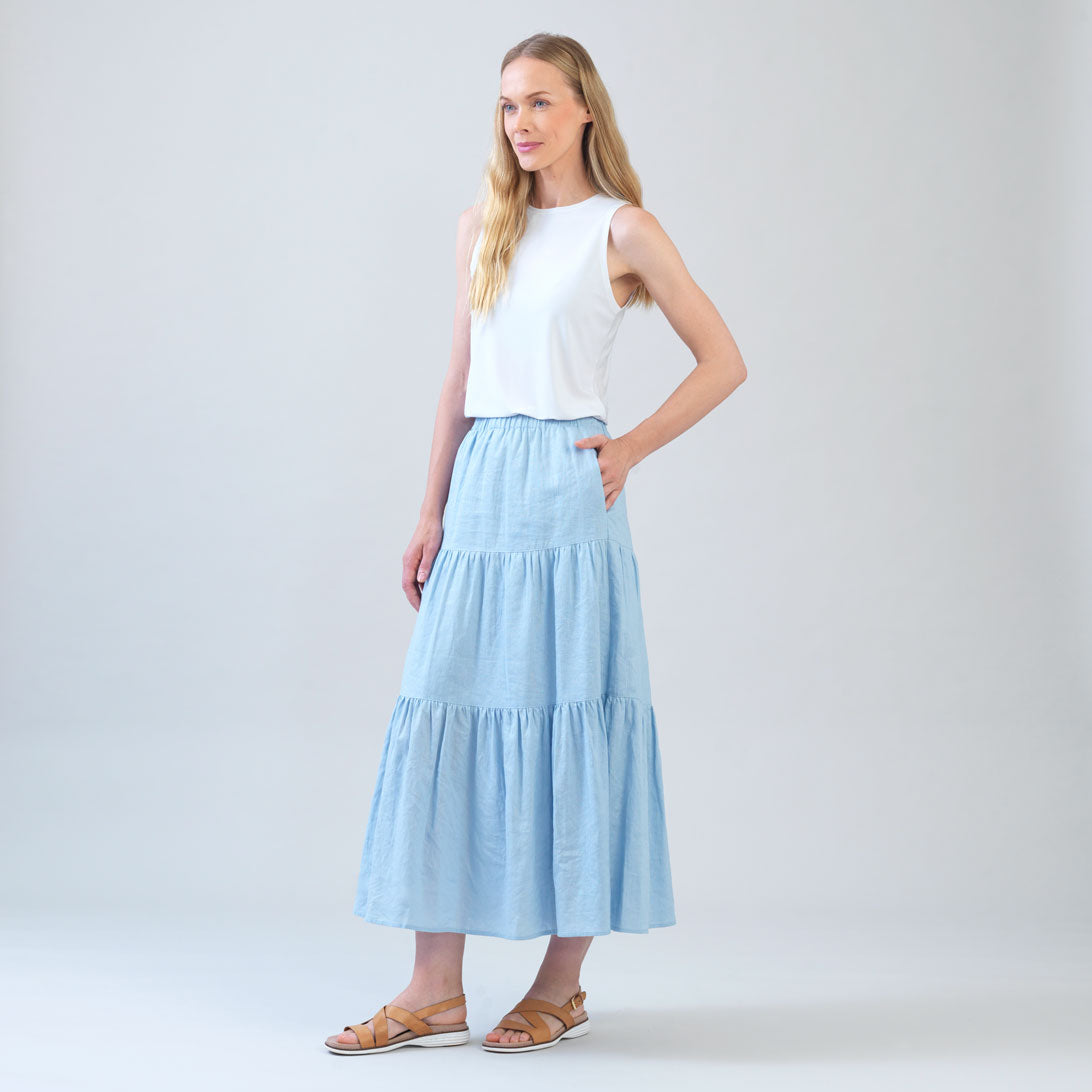 Soft Cotton - Double Tiered Maxi Skirt - Powder Blue - Final Sale | Clara Sunwoo