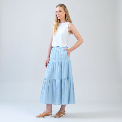 Soft Cotton - Double Tiered Maxi Skirt - Powder Blue - Final Sale | Clara Sunwoo