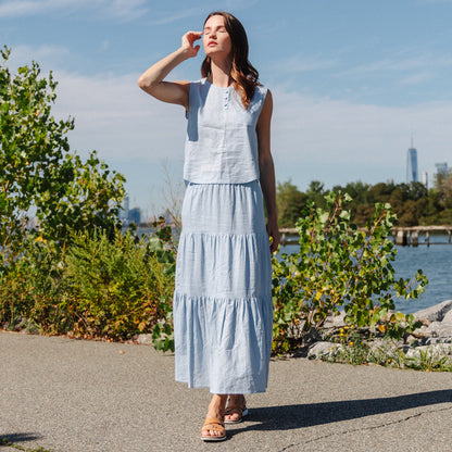 Soft Cotton - Double Tiered Maxi Skirt - Powder Blue - Final Sale | Clara Sunwoo