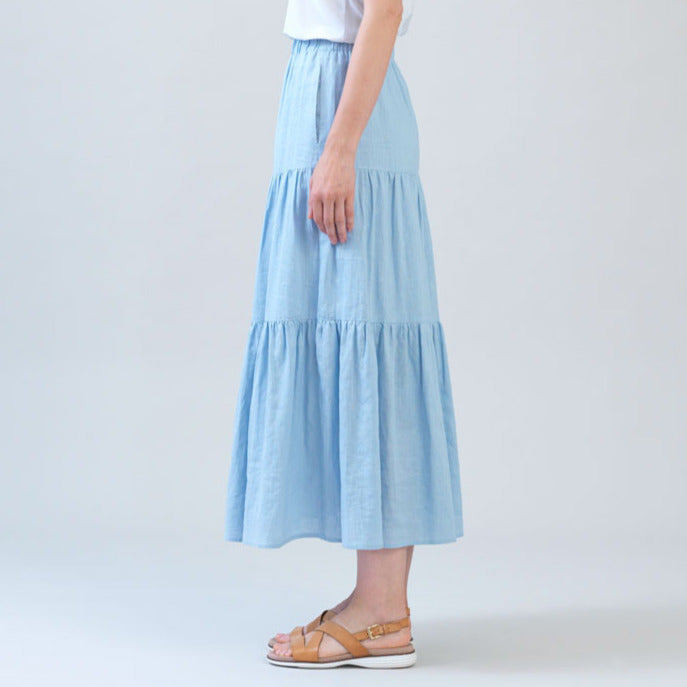 Soft Cotton - Double Tiered Maxi Skirt - Powder Blue - Final Sale | Clara Sunwoo