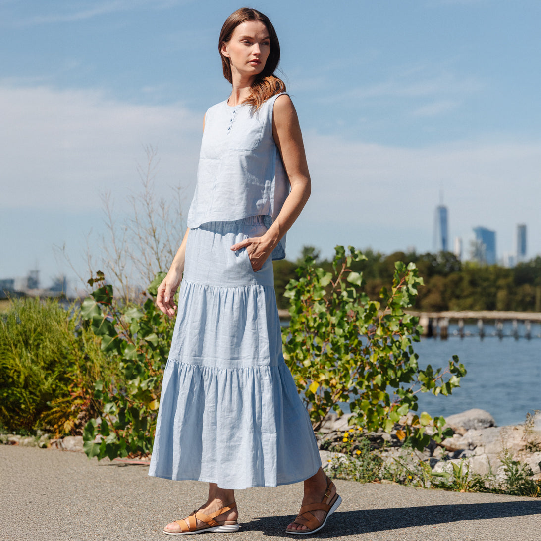 Soft Cotton - Double Tiered Maxi Skirt - Powder Blue - Final Sale | Clara Sunwoo