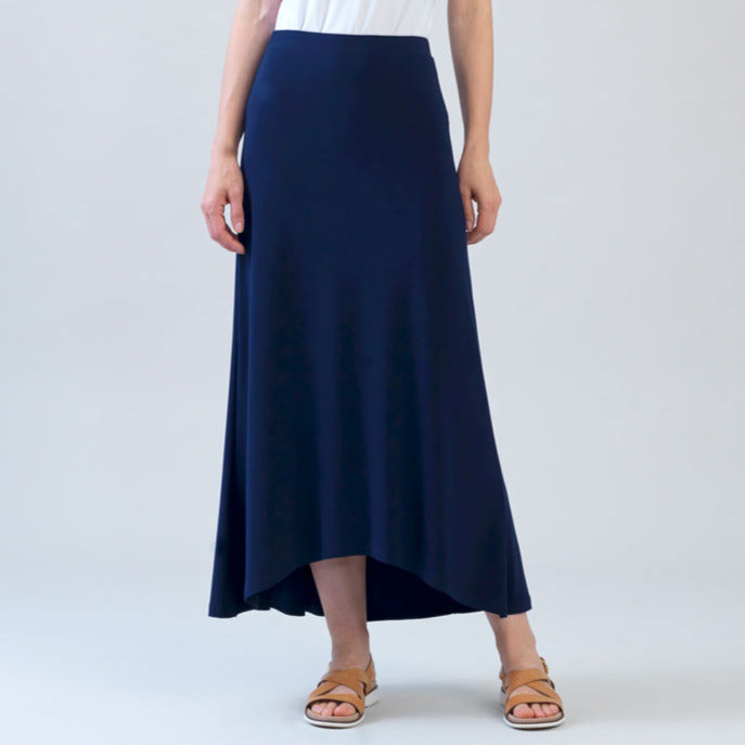 Cascade Drape Hi-Low Maxi Skirt - Navy | Clara Sunwoo