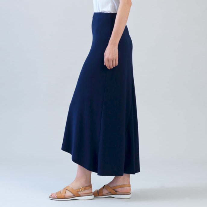 Cascade Drape Hi-Low Maxi Skirt - Navy | Clara Sunwoo