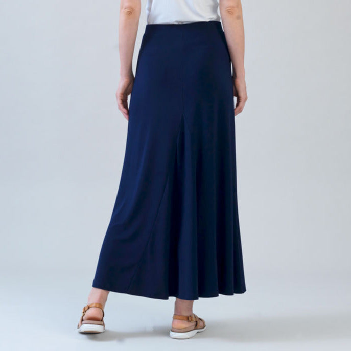 Cascade Drape Hi-Low Maxi Skirt - Navy | Clara Sunwoo