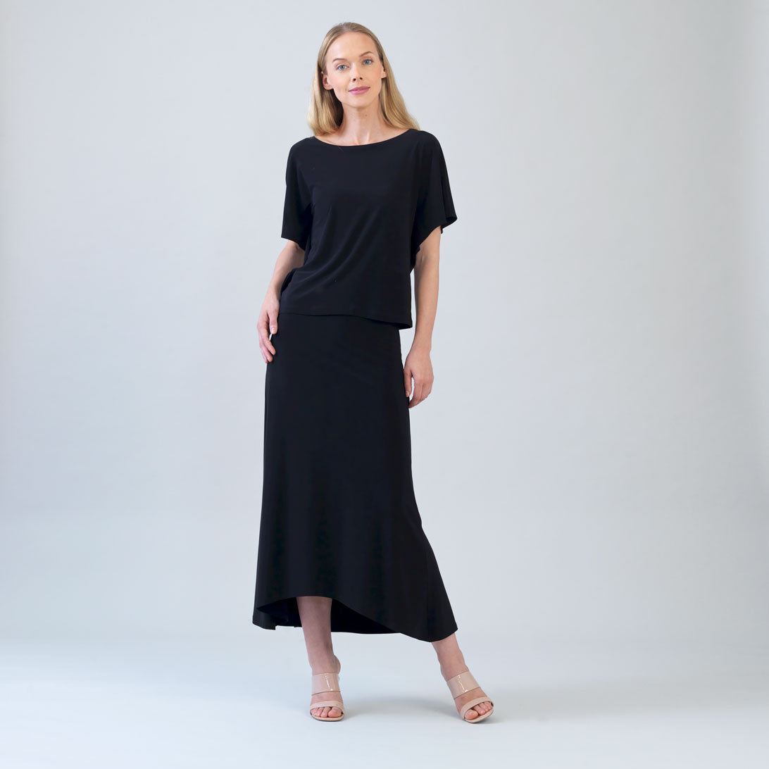 Cascade Drape Hi-Low Maxi Skirt - Black | Clara Sunwoo