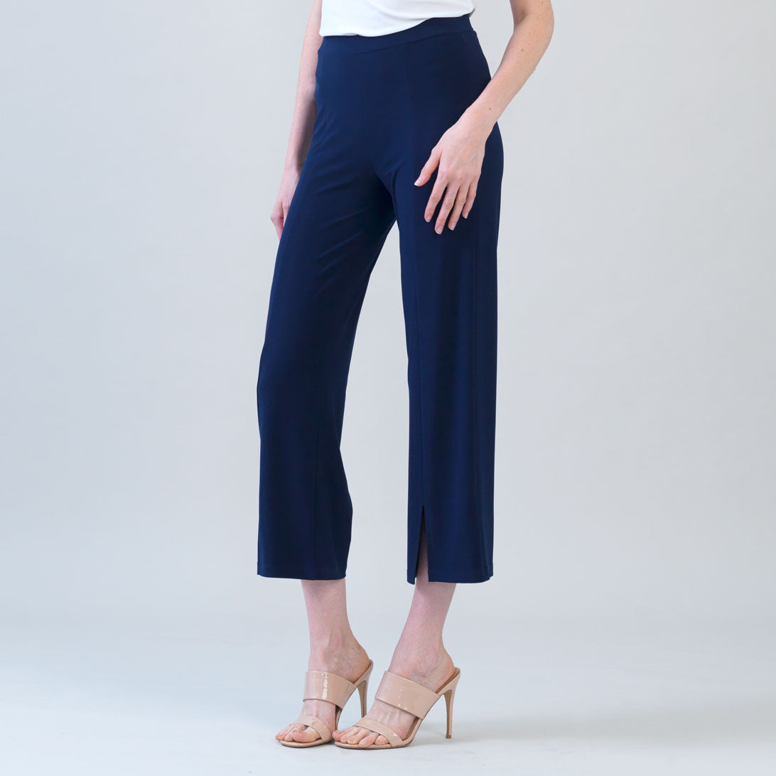 Relaxed Kick Front Slit Ankle Pant - Navy | Clara Sunwoo
