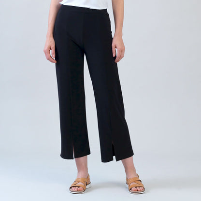 Relaxed Kick Front Slit Ankle Pant - Black | Clara Sunwoo