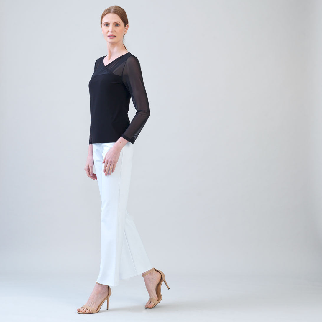 Mesh Insert Surplice Neck Top - Black | Clara Sunwoo