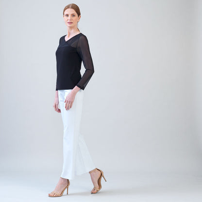 Mesh Insert Surplice Neck Top - Black | Clara Sunwoo