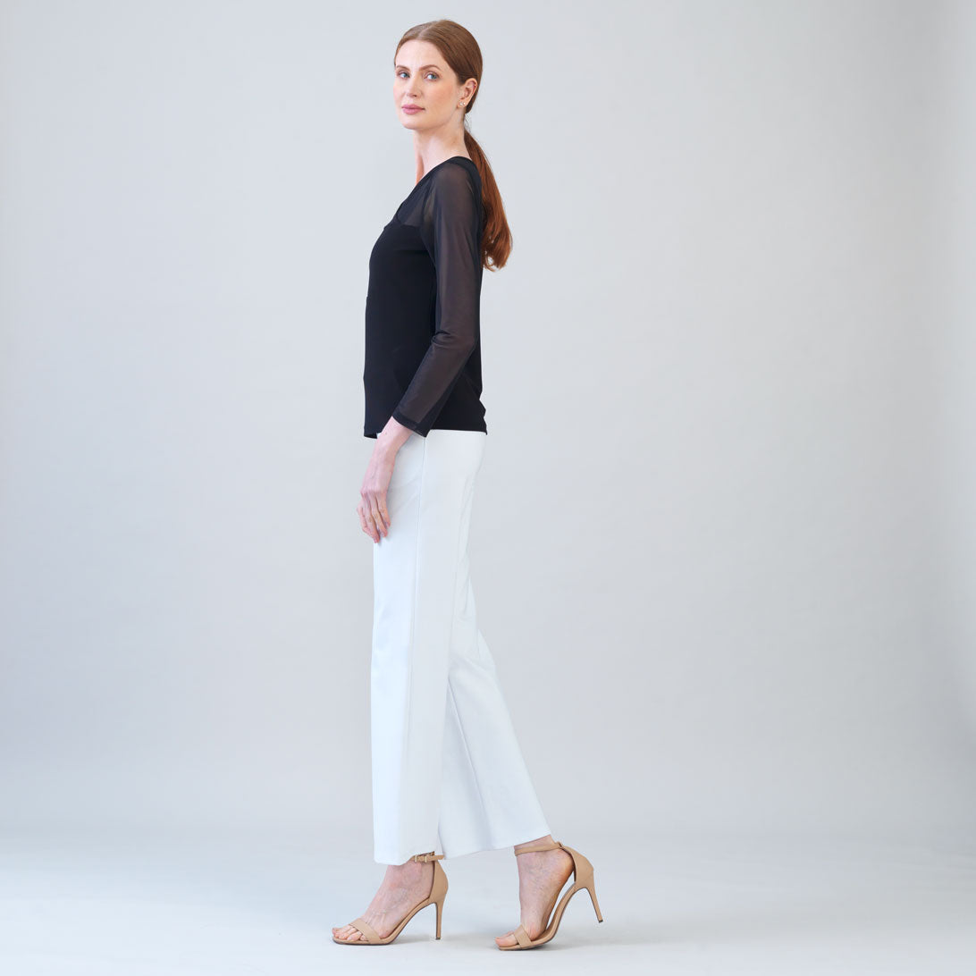 Mesh Insert Surplice Neck Top - Black | Clara Sunwoo
