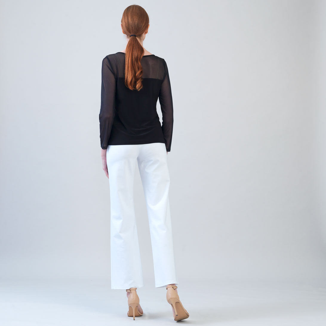 Mesh Insert Surplice Neck Top - Black | Clara Sunwoo