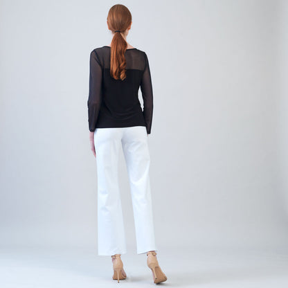 Mesh Insert Surplice Neck Top - Black | Clara Sunwoo