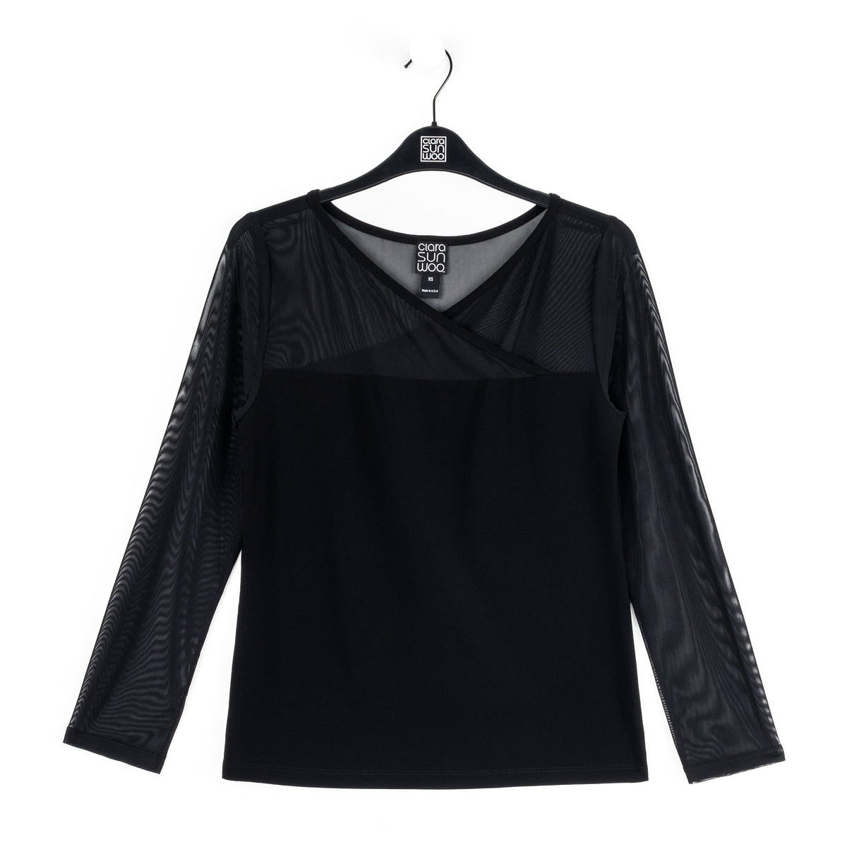 Mesh Insert Surplice Neck Top - Black | Clara Sunwoo