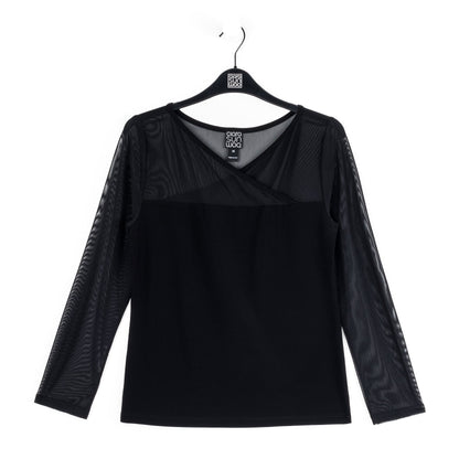 Mesh Insert Surplice Neck Top - Black | Clara Sunwoo
