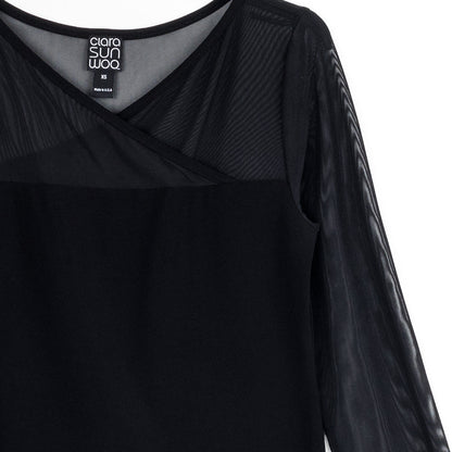 Mesh Insert Surplice Neck Top - Black | Clara Sunwoo