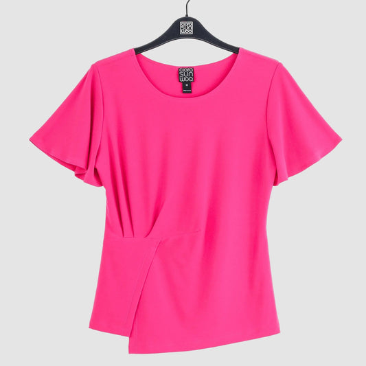 Flounce Sleeve Stitch Overlay Top - Hot Pink | Clara Sunwoo