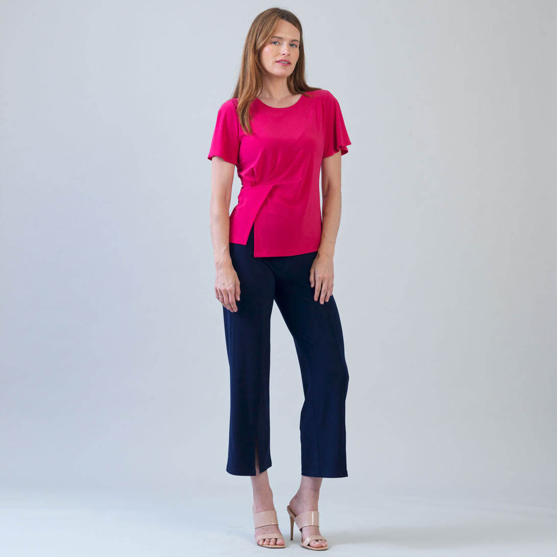 Flounce Sleeve Stitch Overlay Top - Hot Pink | Clara Sunwoo