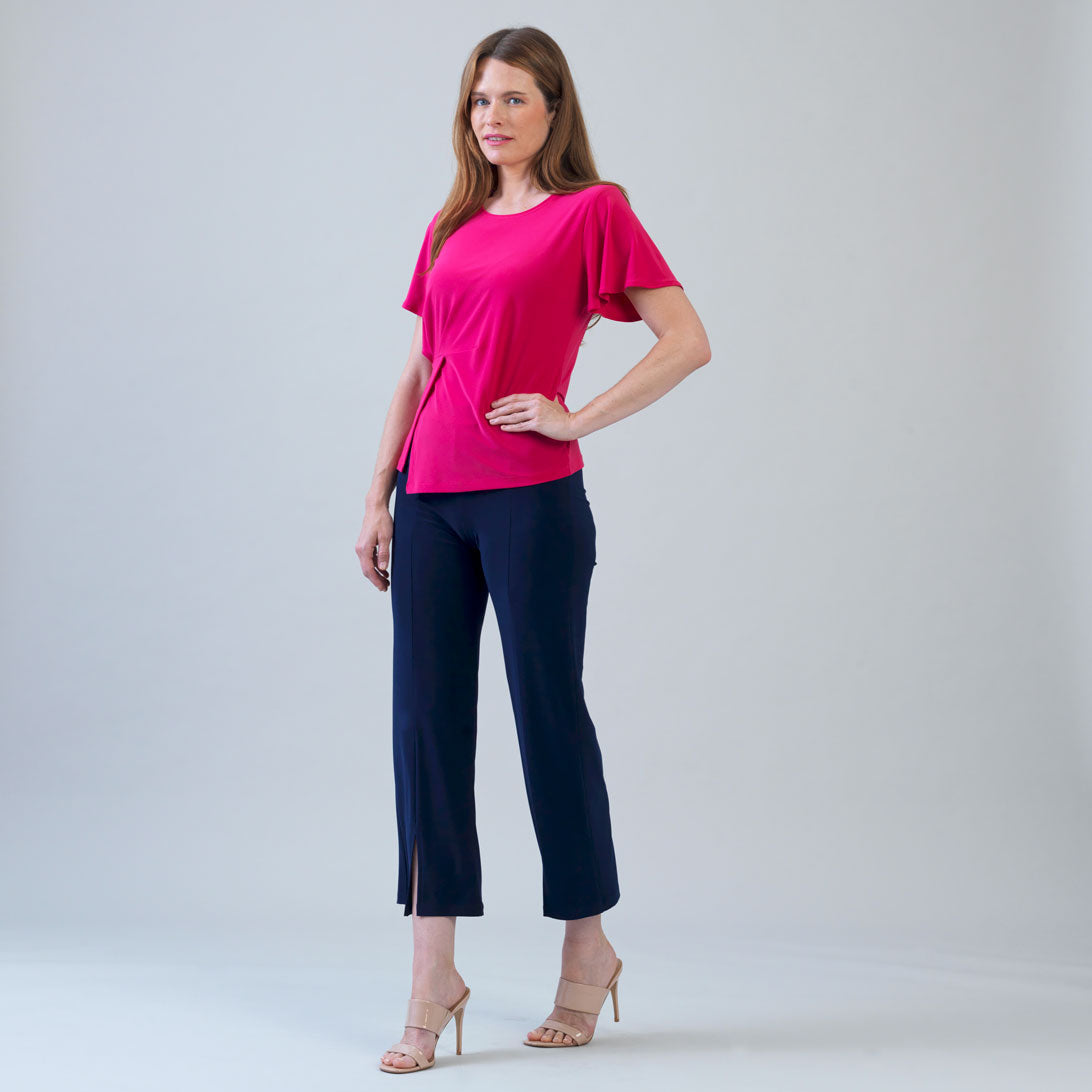 Flounce Sleeve Stitch Overlay Top - Hot Pink | Clara Sunwoo
