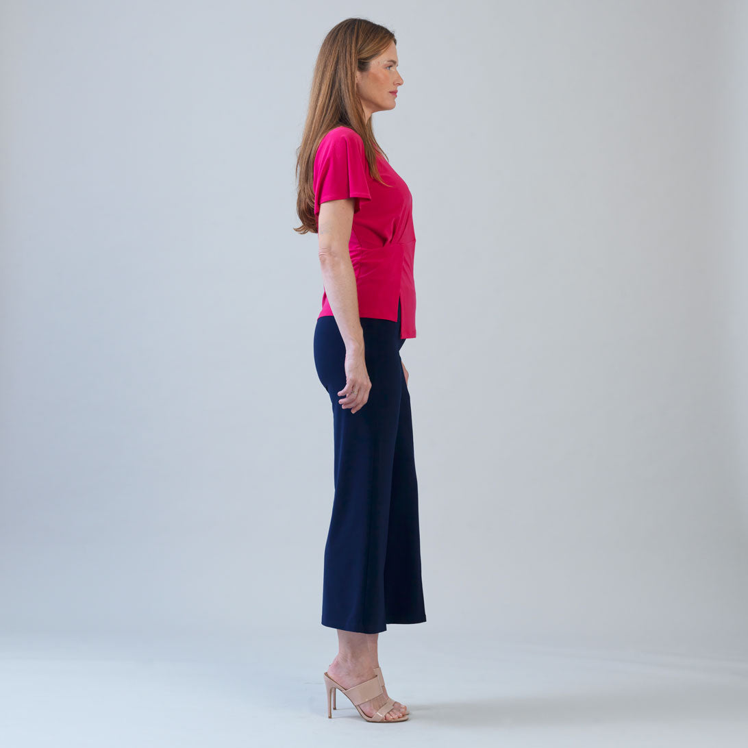 Flounce Sleeve Stitch Overlay Top - Hot Pink | Clara Sunwoo