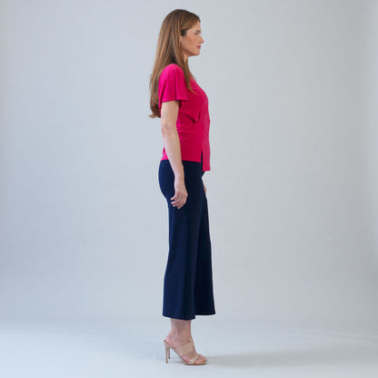 Flounce Sleeve Stitch Overlay Top - Hot Pink | Clara Sunwoo