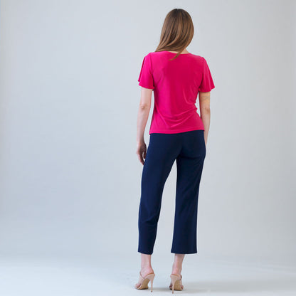 Flounce Sleeve Stitch Overlay Top - Hot Pink | Clara Sunwoo