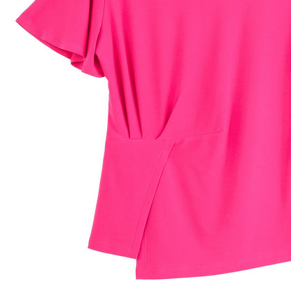 Flounce Sleeve Stitch Overlay Top - Hot Pink | Clara Sunwoo