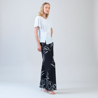 Flounce Sleeve Stitch Overlay Top - White | Clara Sunwoo