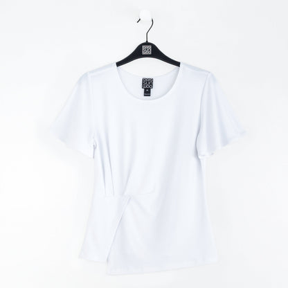 Flounce Sleeve Stitch Overlay Top - White | Clara Sunwoo