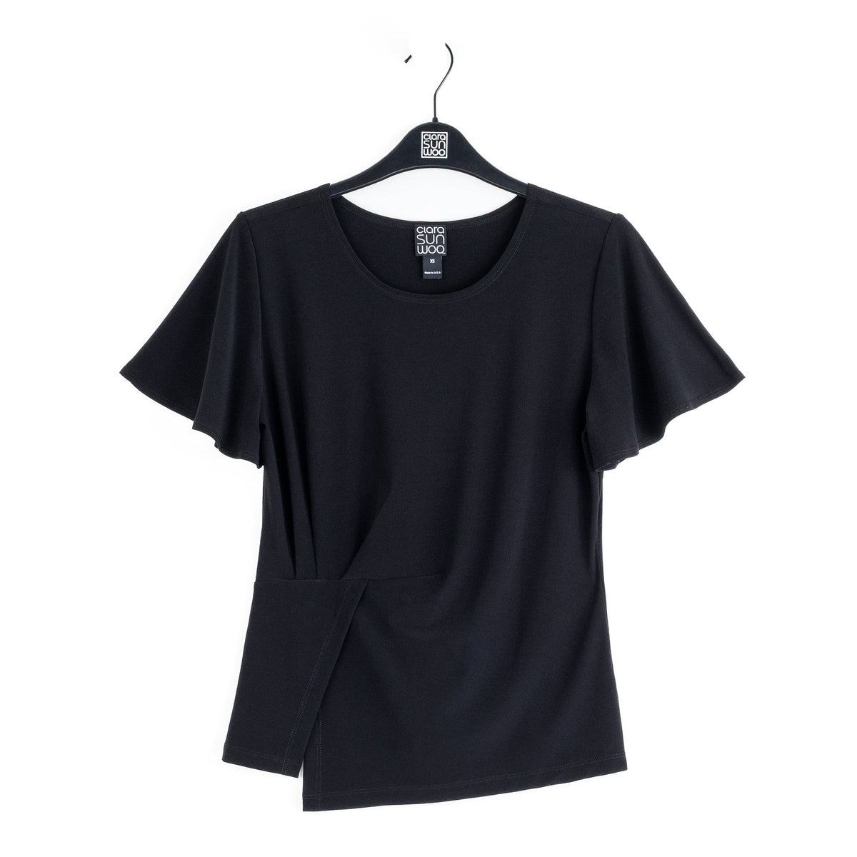 Flounce Sleeve Stitch Overlay Top - Black | Clara Sunwoo