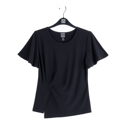 Flounce Sleeve Stitch Overlay Top - Black | Clara Sunwoo