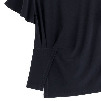 Flounce Sleeve Stitch Overlay Top - Black | Clara Sunwoo
