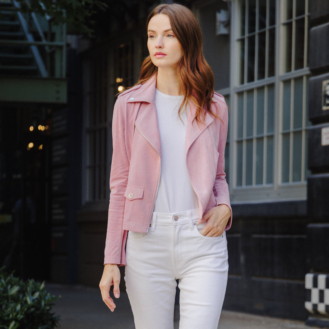 Soft Suede - Architectural Moto Jacket - Mauve | Clara Sunwoo