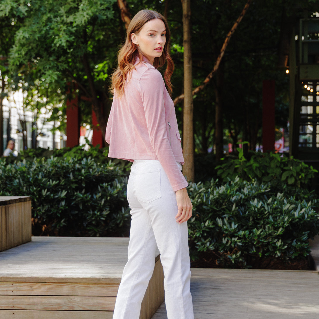Soft Suede - Architectural Moto Jacket - Mauve | Clara Sunwoo