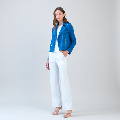 Soft Suede - Architectural Moto Jacket - French Blue | Clara Sunwoo