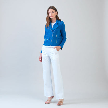 Soft Suede - Architectural Moto Jacket - French Blue | Clara Sunwoo
