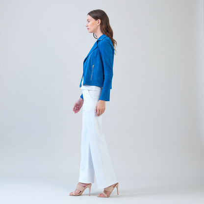 Soft Suede - Architectural Moto Jacket - French Blue | Clara Sunwoo