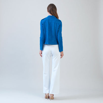 Soft Suede - Architectural Moto Jacket - French Blue | Clara Sunwoo