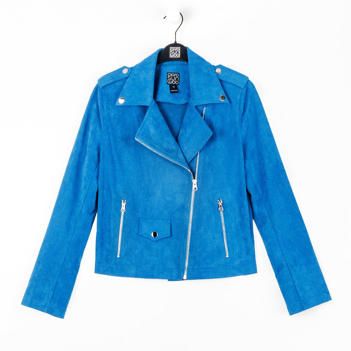 Soft Suede - Architectural Moto Jacket - French Blue | Clara Sunwoo