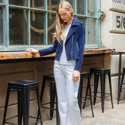 Soft Suede - Architectural Moto Jacket - Navy | Clara Sunwoo