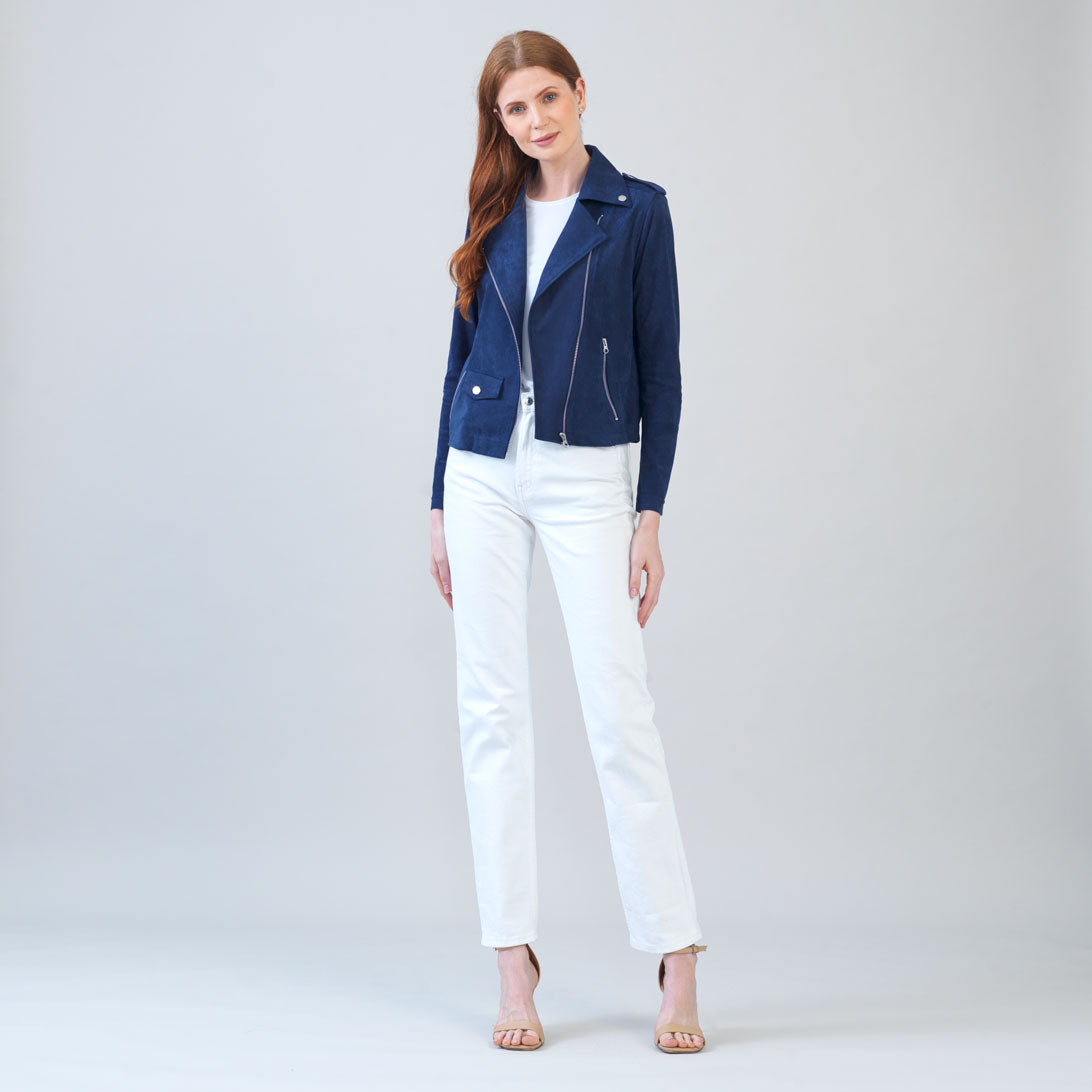 Soft Suede - Architectural Moto Jacket - Navy | Clara Sunwoo
