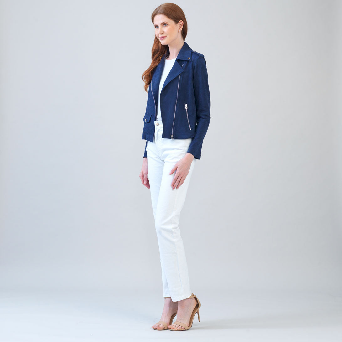 Soft Suede - Architectural Moto Jacket - Navy | Clara Sunwoo