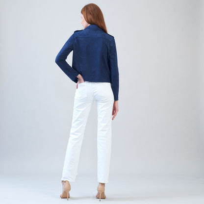Soft Suede - Architectural Moto Jacket - Navy | Clara Sunwoo