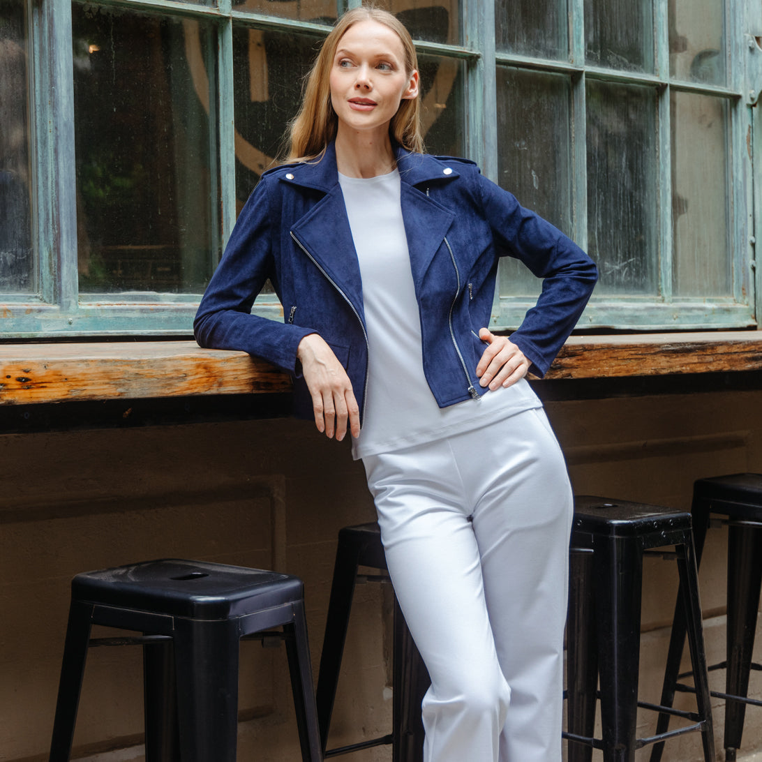 Soft Suede - Architectural Moto Jacket - Navy | Clara Sunwoo