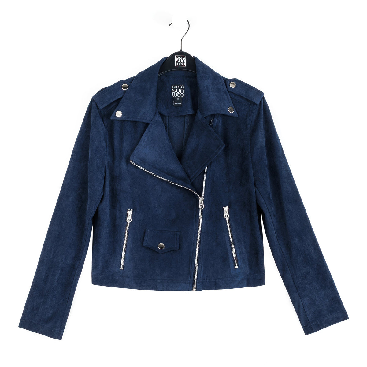 Soft Suede - Architectural Moto Jacket - Navy | Clara Sunwoo