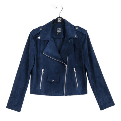 Soft Suede - Architectural Moto Jacket - Navy | Clara Sunwoo