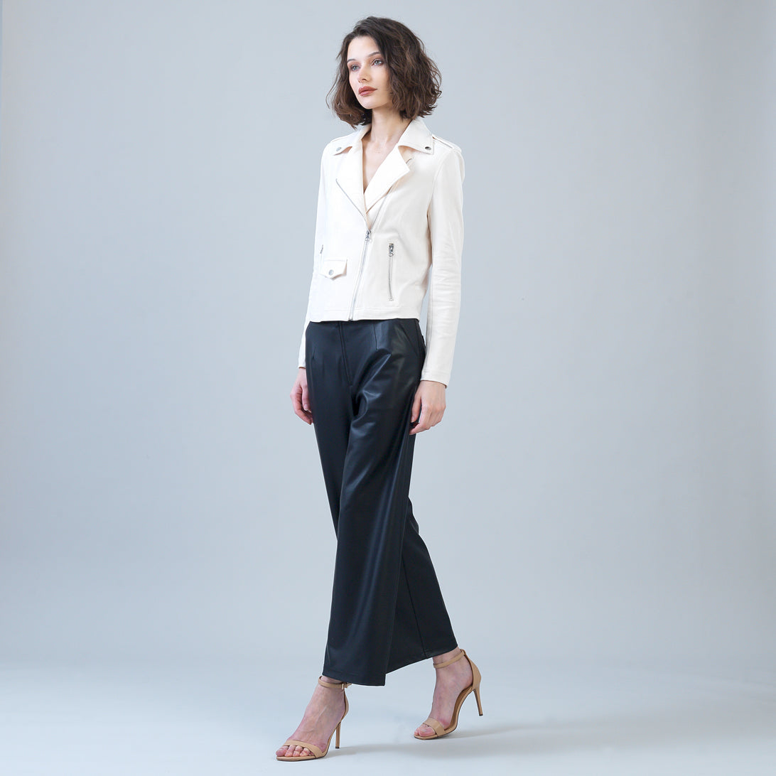 Soft Suede - Architectural Moto Jacket - Cream - Final Sale | Clara Sunwoo